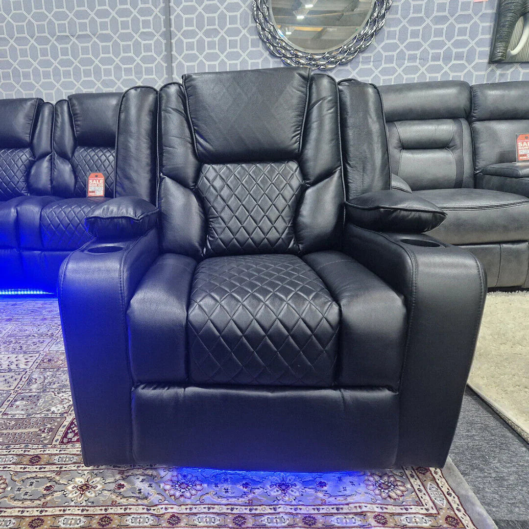 Orlando Electric Recliner 3+2 Seater Leather Sofa with LED Lights & Wireless Charging – Luxury UK Living