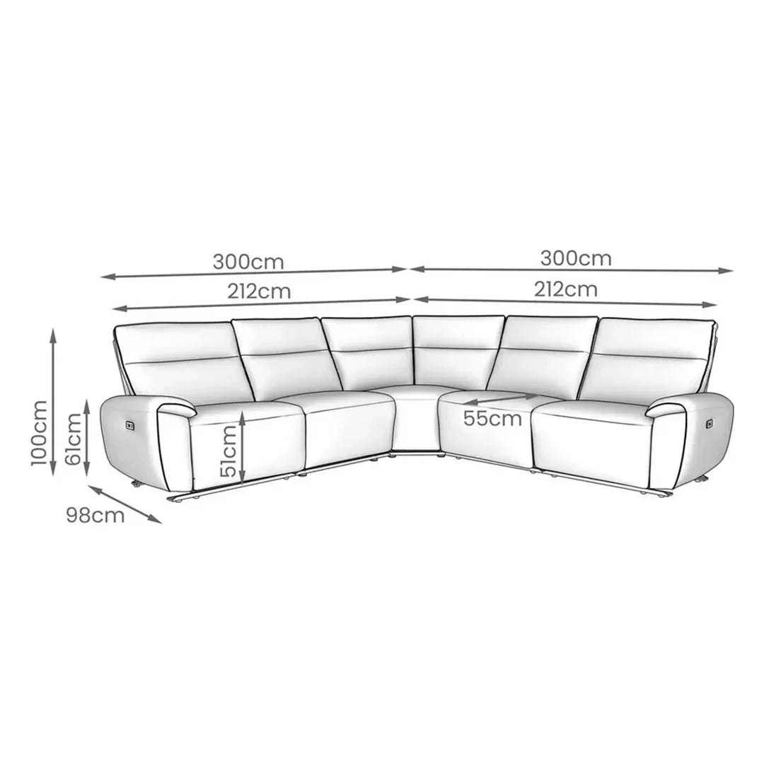 Aussie Express Fabric Recliner Corner Sofa – 2 Corner & 2 Power Recliners