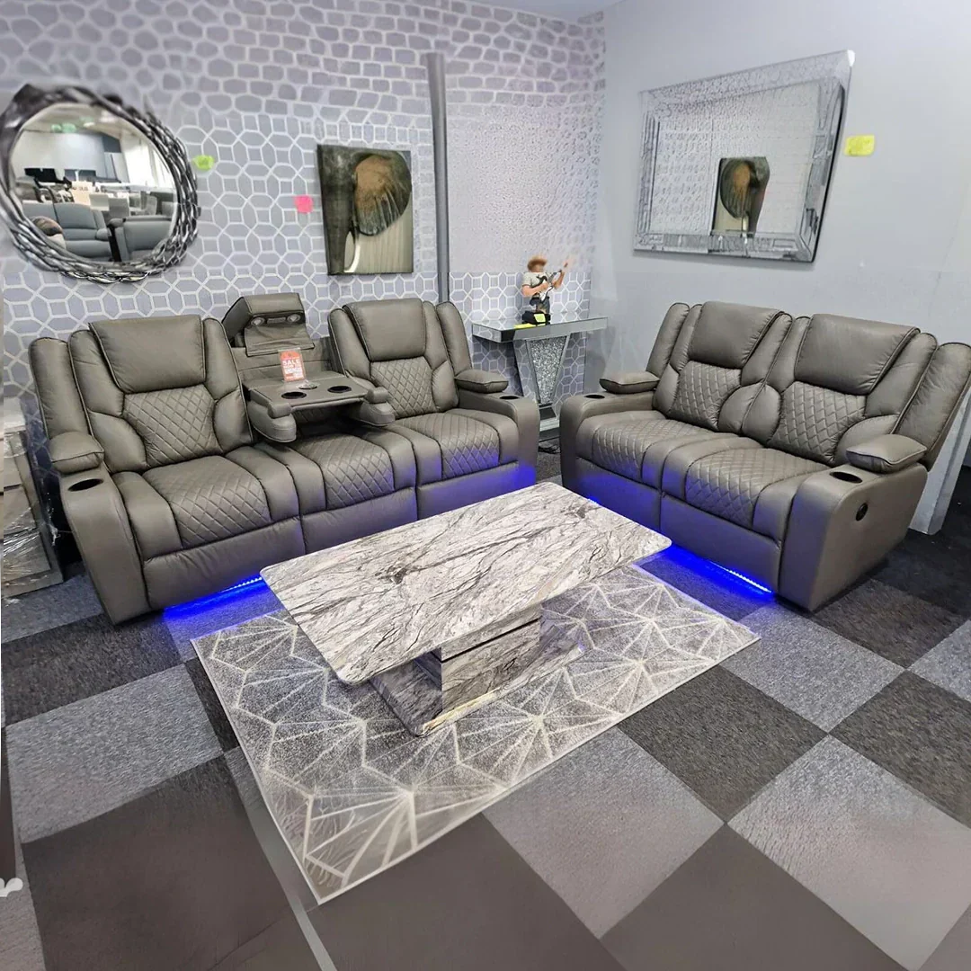 Orlando Electric Recliner 3+2 Seater Leather Sofa with LED Lights & Wireless Charging – Luxury UK Living
