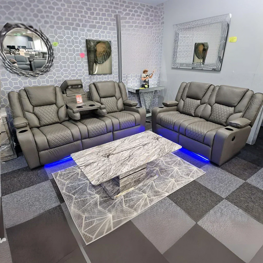 Orlando Electric Recliner 3+2 Seater Leather Sofa with LED Lights & Wireless Charging – Luxury UK Living