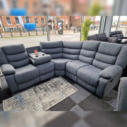 Roma Fabric Recliner Corner Sofa Grey – Modern L-Shaped Comfor