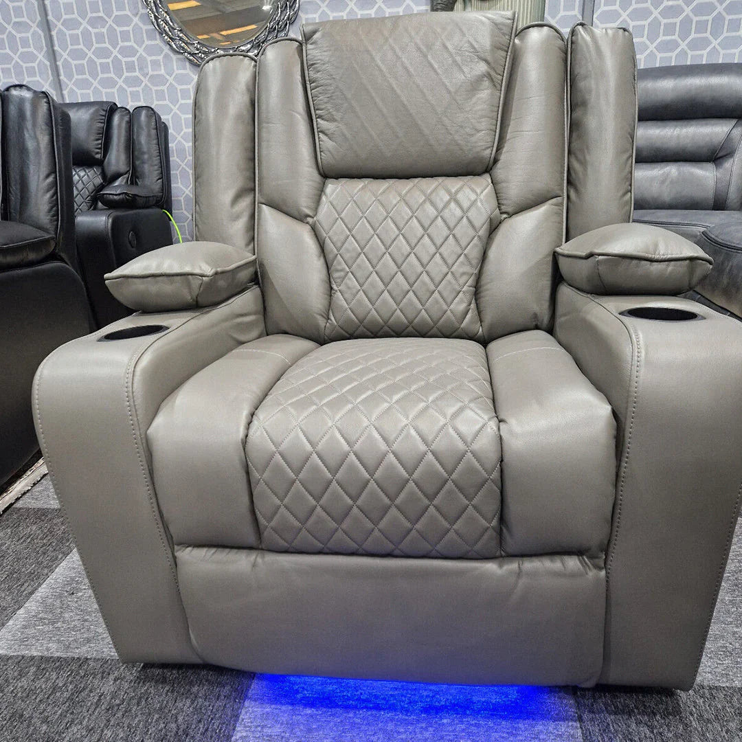 Orlando Electric Recliner 3+2 Seater Leather Sofa with LED Lights & Wireless Charging – Luxury UK Living