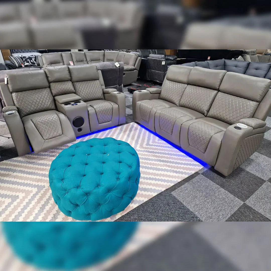Florida Music Electric Recliner 3+2 Seater Leather Sofa with Bluetooth, LED Lights & USB Charging