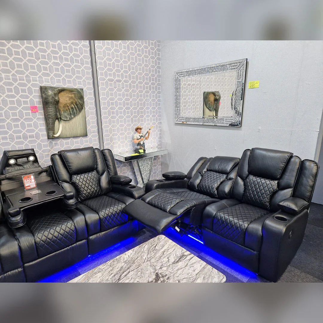 Orlando Electric Recliner 3+2 Seater Leather Sofa with LED Lights & Wireless Charging – Luxury UK Living