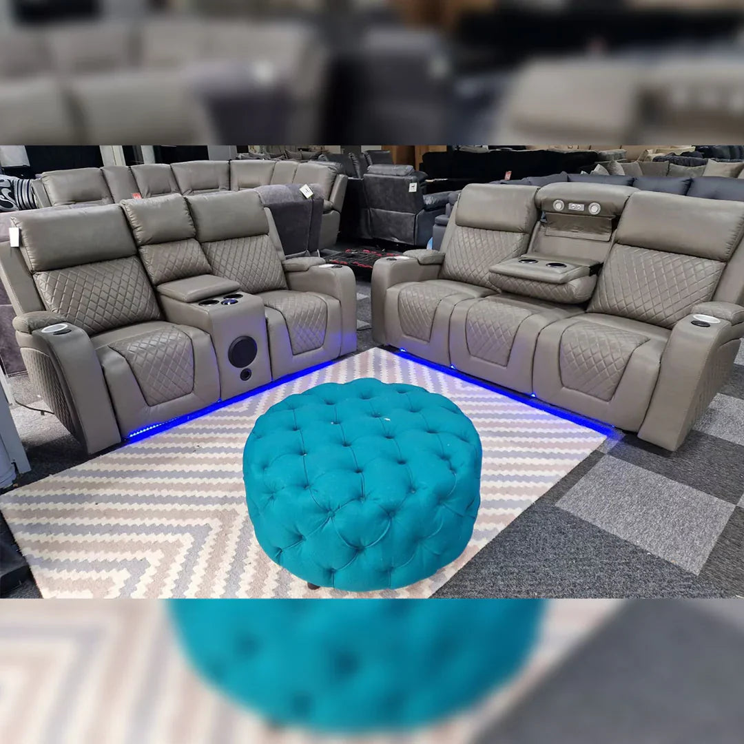 Florida Music Electric Recliner 3+2 Seater Leather Sofa with Bluetooth, LED Lights & USB Charging