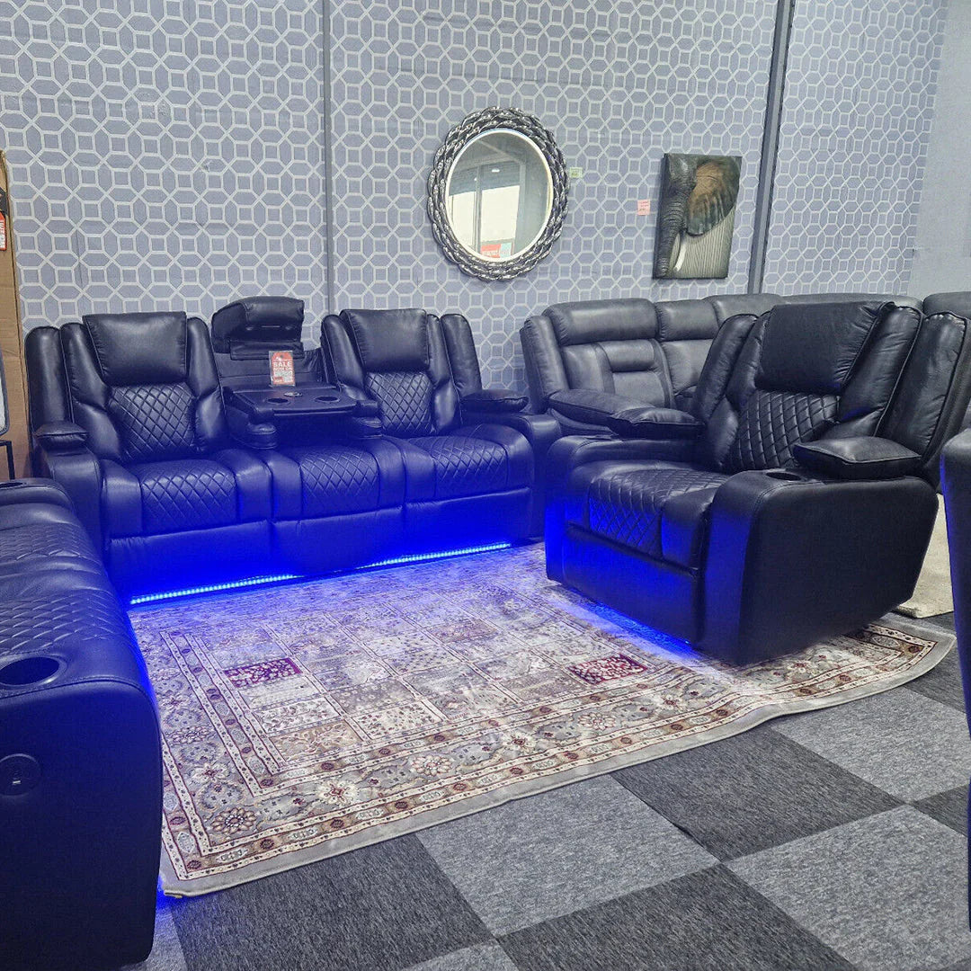 Orlando Electric Recliner 3+2 Seater Leather Sofa with LED Lights & Wireless Charging – Luxury UK Living