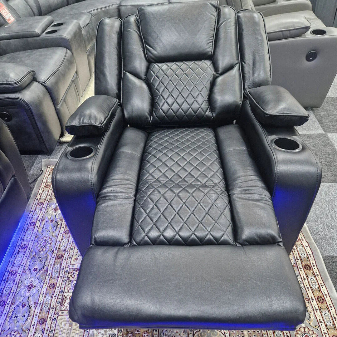 Orlando Electric Recliner 3+2 Seater Leather Sofa with LED Lights & Wireless Charging – Luxury UK Living
