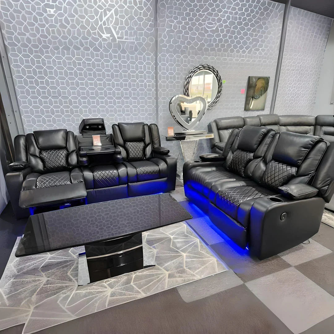 Orlando Electric Recliner 3+2 Seater Leather Sofa with LED Lights & Wireless Charging – Luxury UK Living