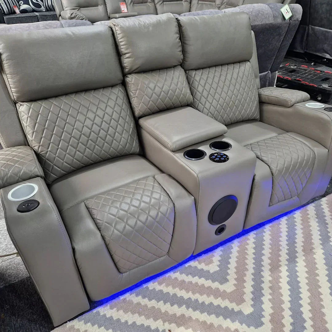 Florida Music Electric Recliner 3+2 Seater Leather Sofa with Bluetooth, LED Lights & USB Charging