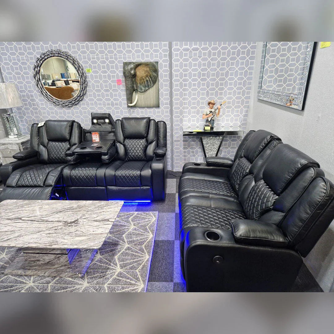 Orlando Electric Recliner 3+2 Seater Leather Sofa with LED Lights & Wireless Charging – Luxury UK Living