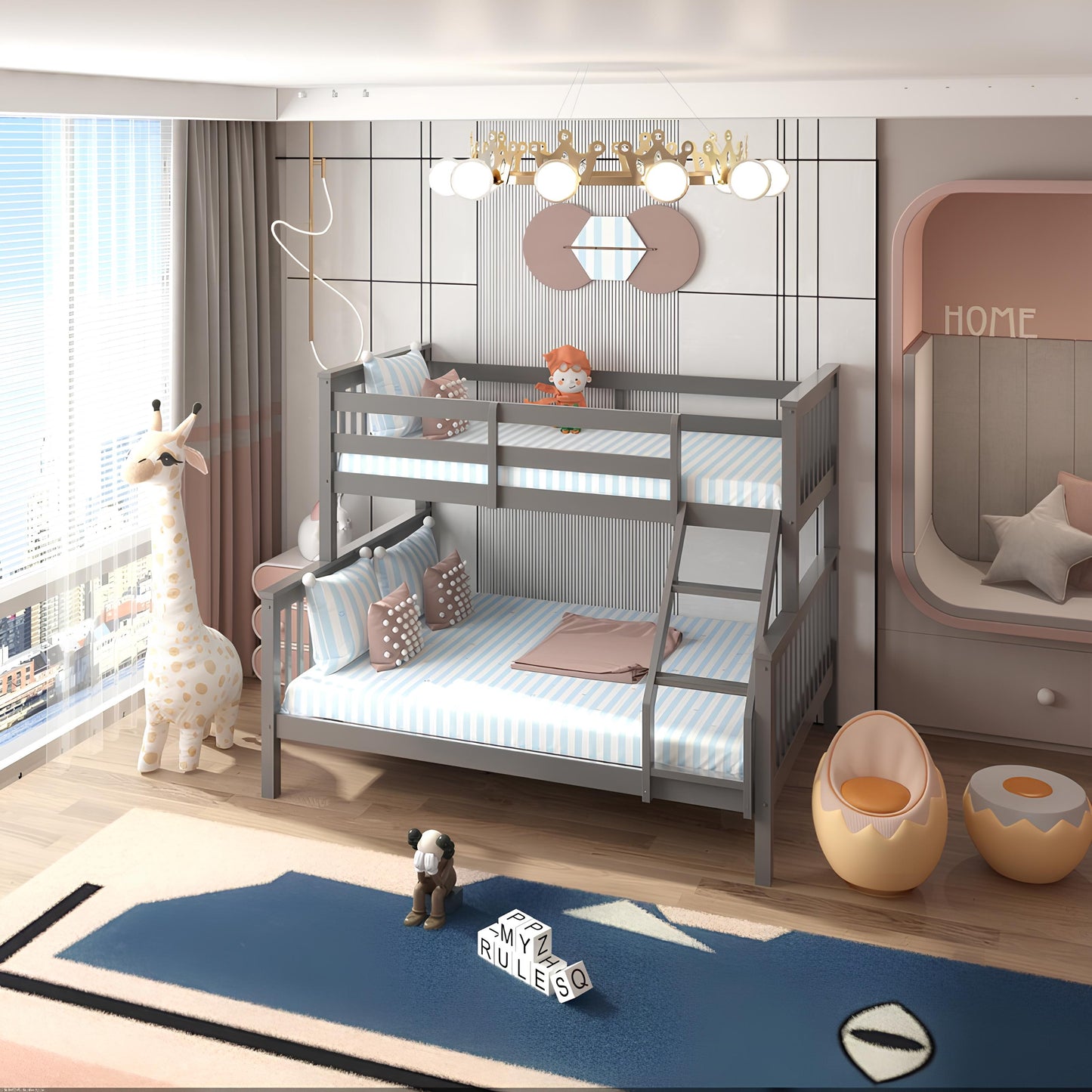 Lily Wooden Trio Bunk Bed with Guest Bed