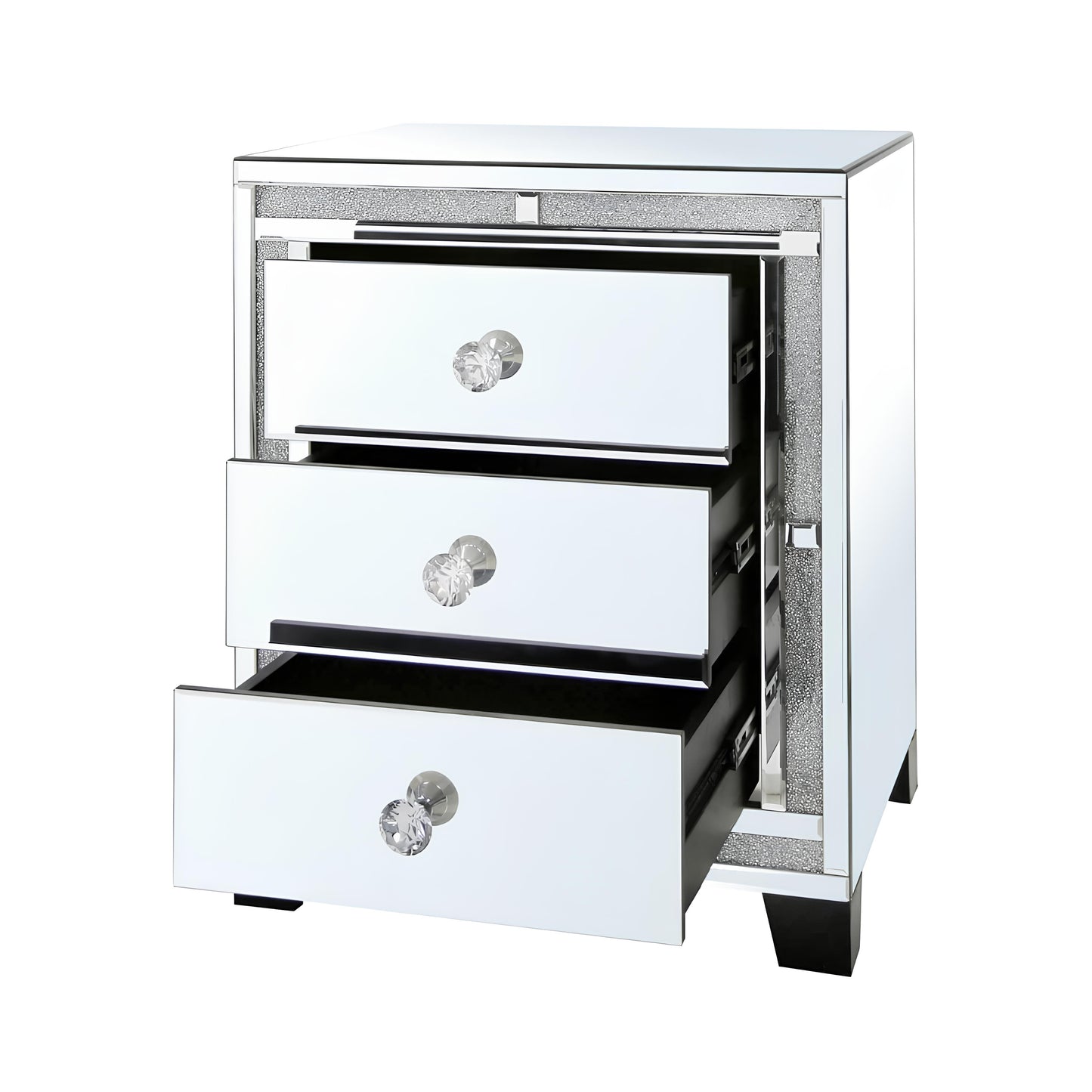 Valencia Mirrored Bedside Table – 3 Drawer Nightstand