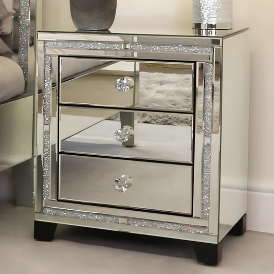 Valencia Mirrored Bedside Table – 3 Drawer Nightstand