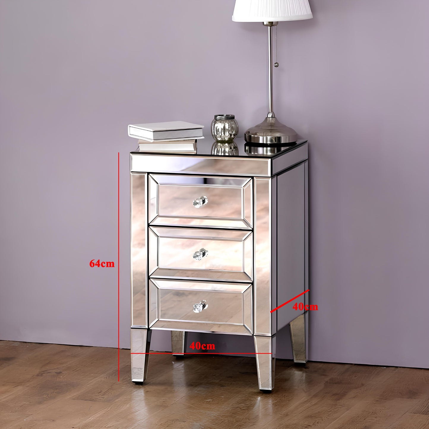 Valencia Mirrored Bedside Table – 3 Drawer Nightstand