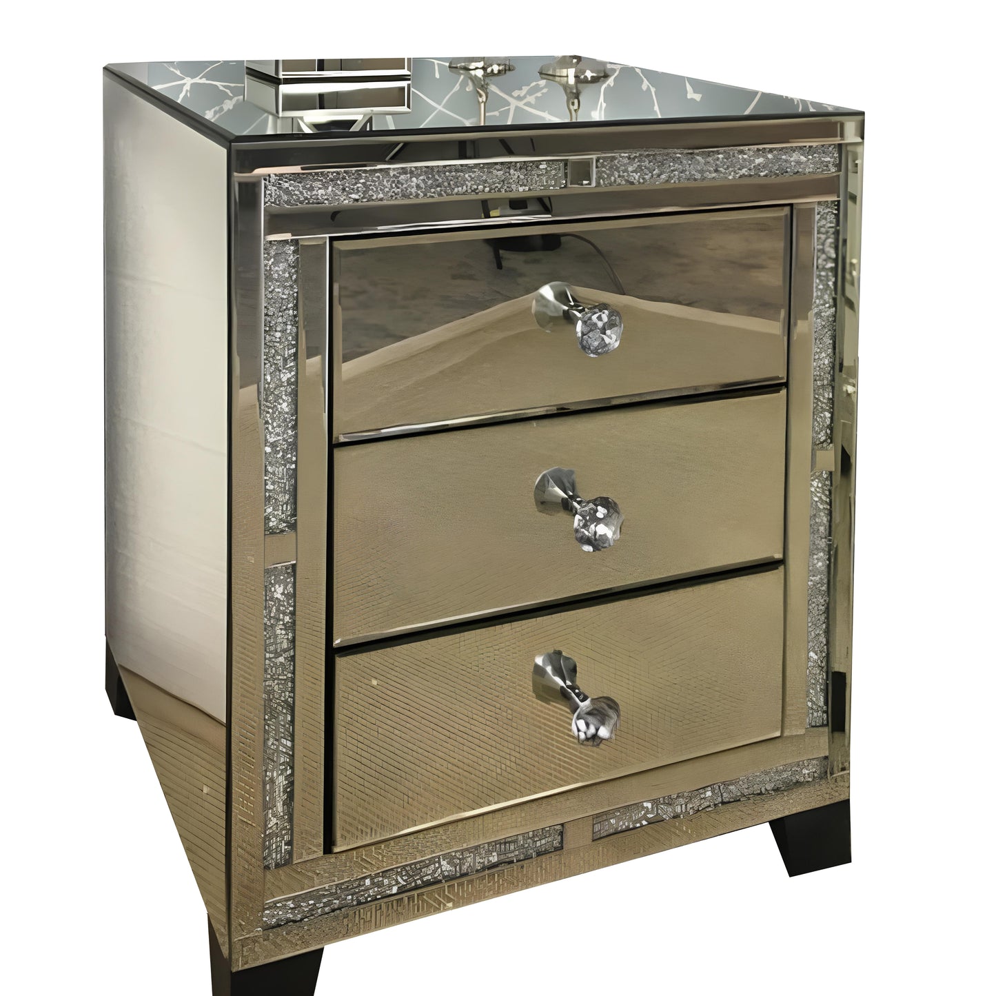 Valencia Mirrored Bedside Table – 3 Drawer Nightstand
