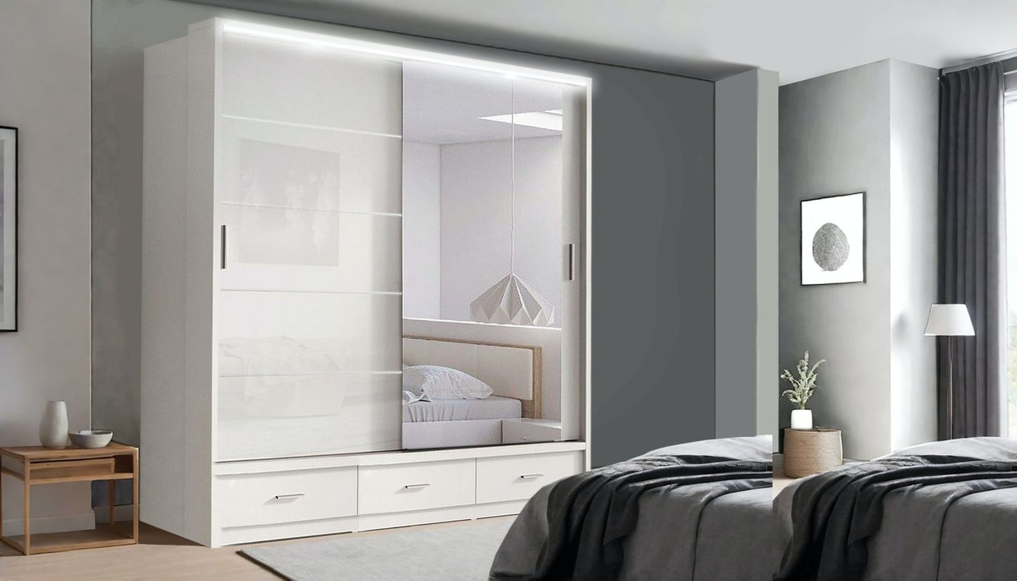 Florence High Gloss Sliding Door Wardrobe with Mirrors & LED Lights
