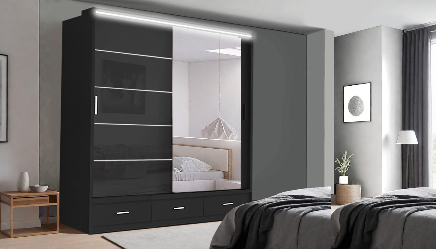 Florence High Gloss Sliding Door Wardrobe with Mirrors & LED Lights