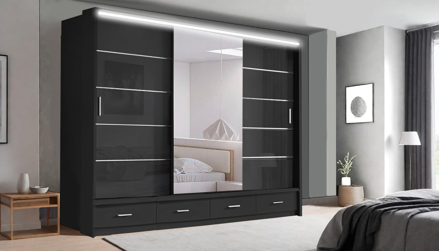 Florence High Gloss Sliding Door Wardrobe with Mirrors & LED Lights