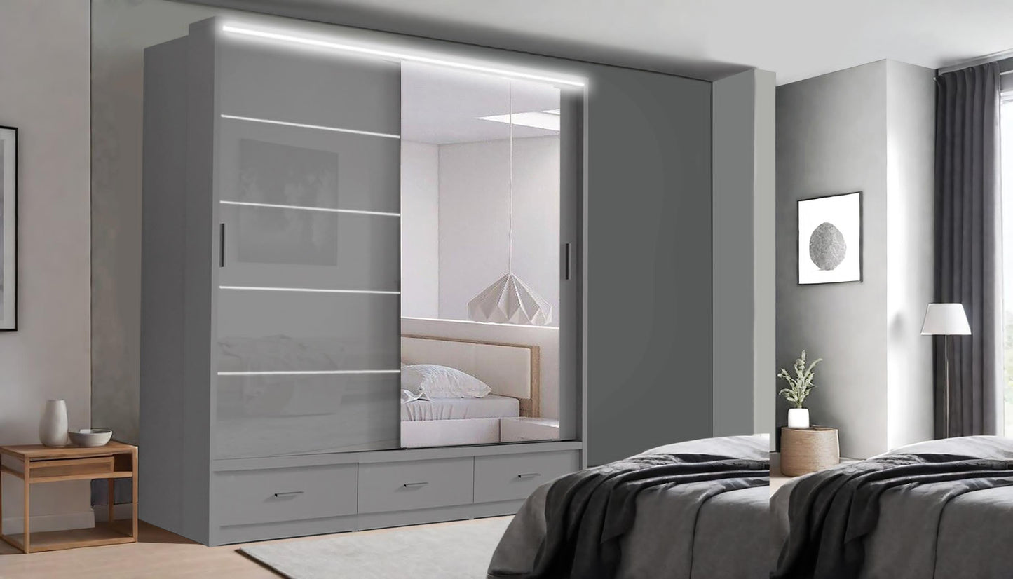 Florence High Gloss Sliding Door Wardrobe with Mirrors & LED Lights
