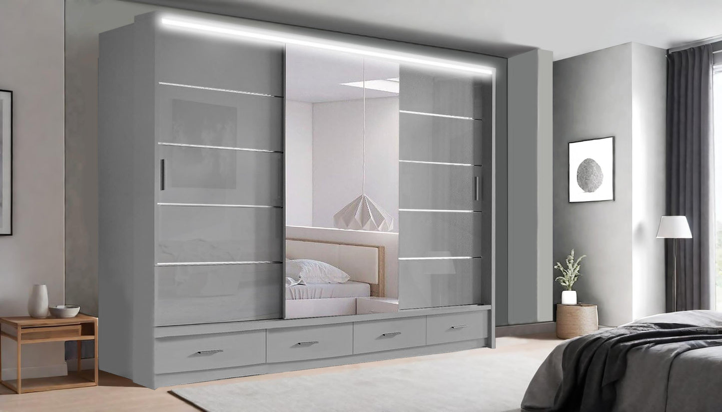 Florence High Gloss Sliding Door Wardrobe with Mirrors & LED Lights