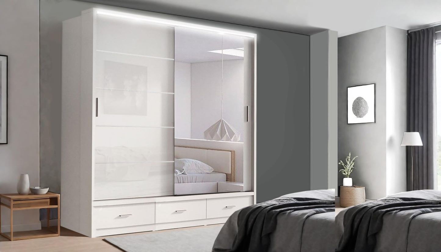 Florence High Gloss Sliding Door Wardrobe with Mirrors & LED Lights