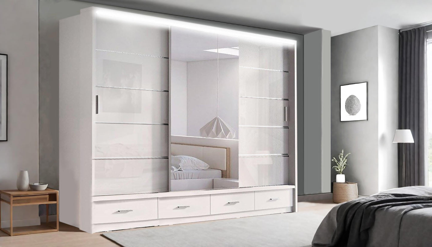 Florence High Gloss Sliding Door Wardrobe with Mirrors & LED Lights