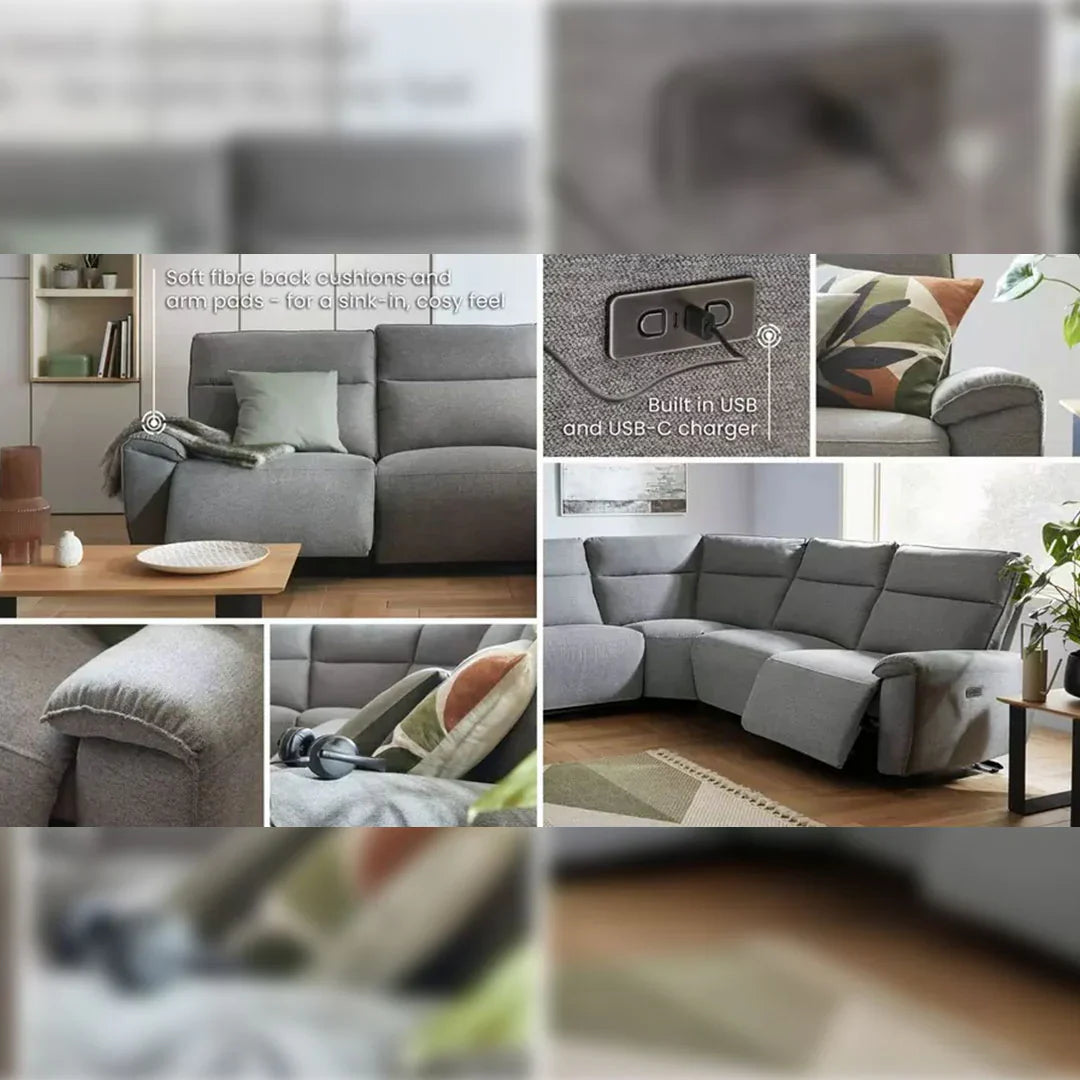 Aussie Express Fabric Recliner Corner Sofa – 2 Corner & 2 Power Recliners