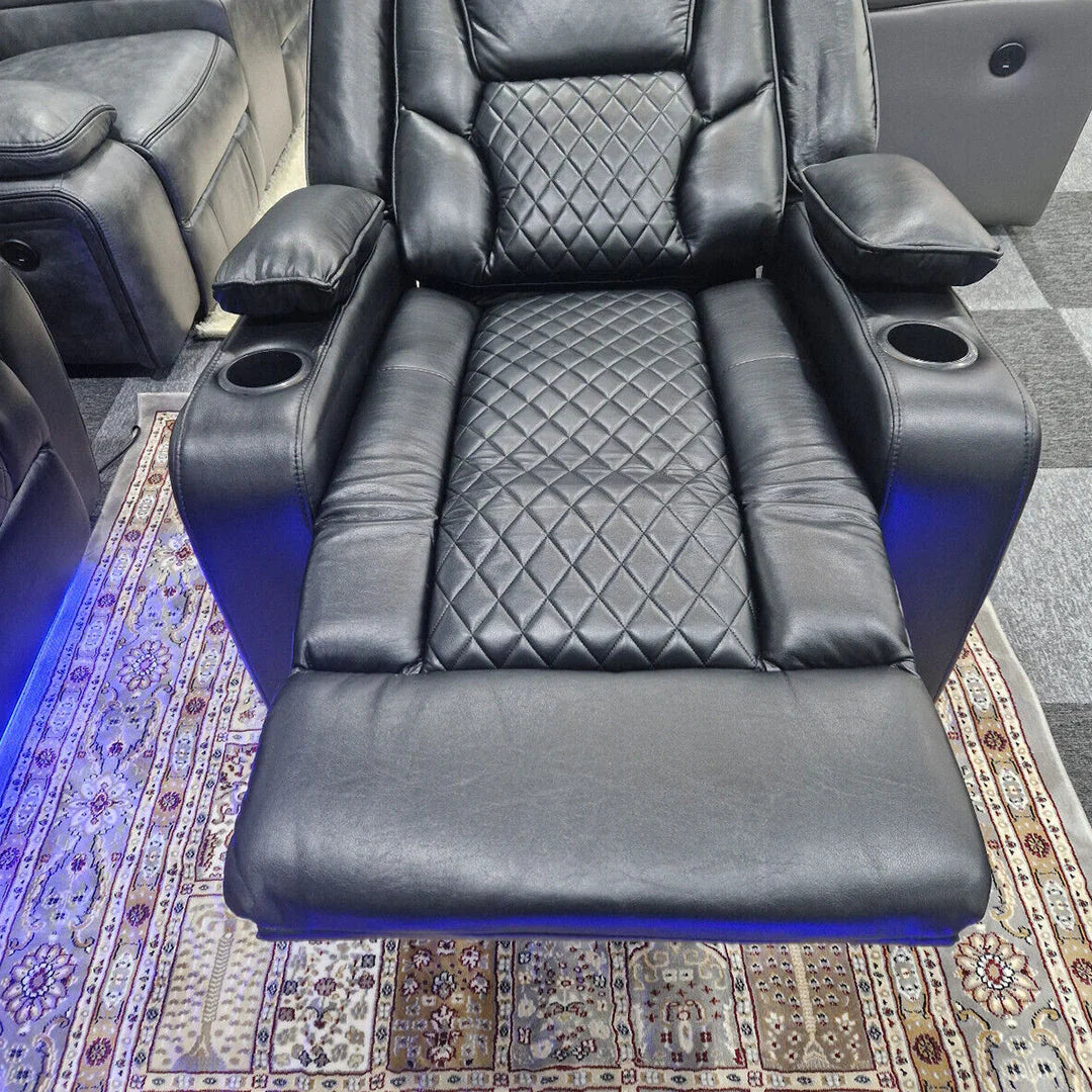 Orlando Electric Leather Recliner Armchair with LED Lights & USB Ports – Luxury Comfort