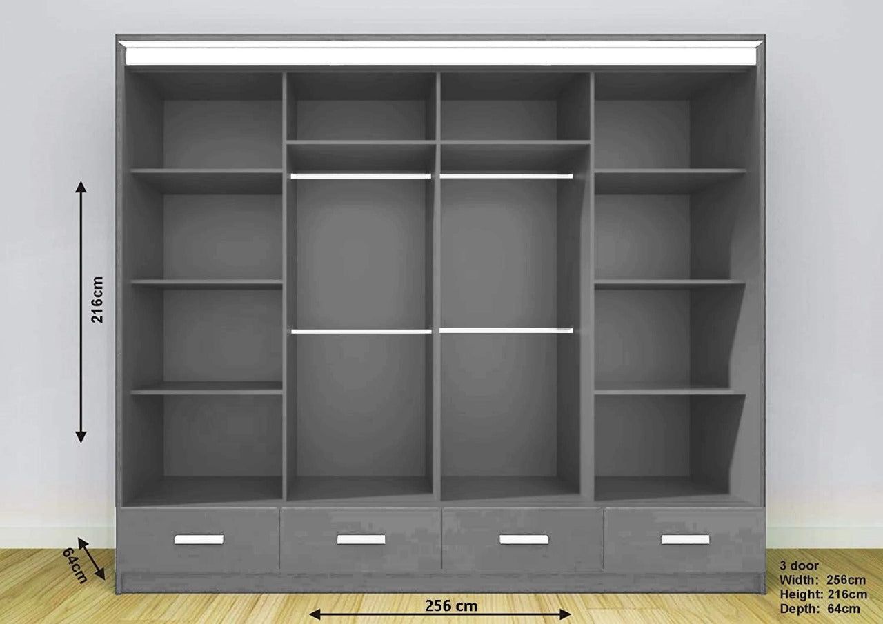 Florence High Gloss Sliding Door Wardrobe with Mirrors & LED Lights