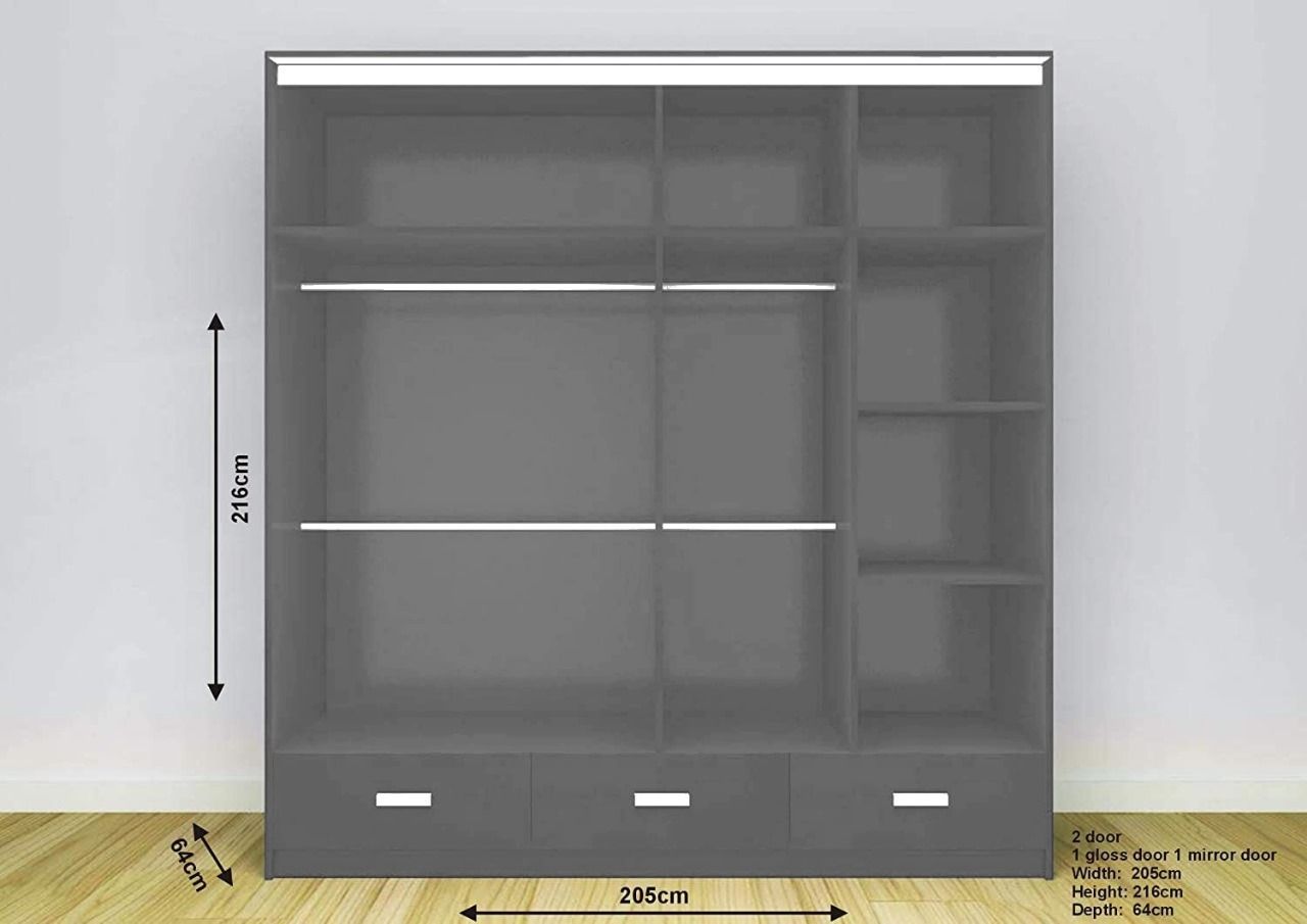 Florence High Gloss Sliding Door Wardrobe with Mirrors & LED Lights