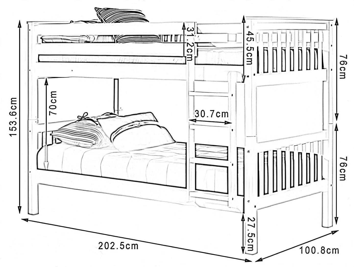 Lily Wooden Bunk Bed with Guest Bed