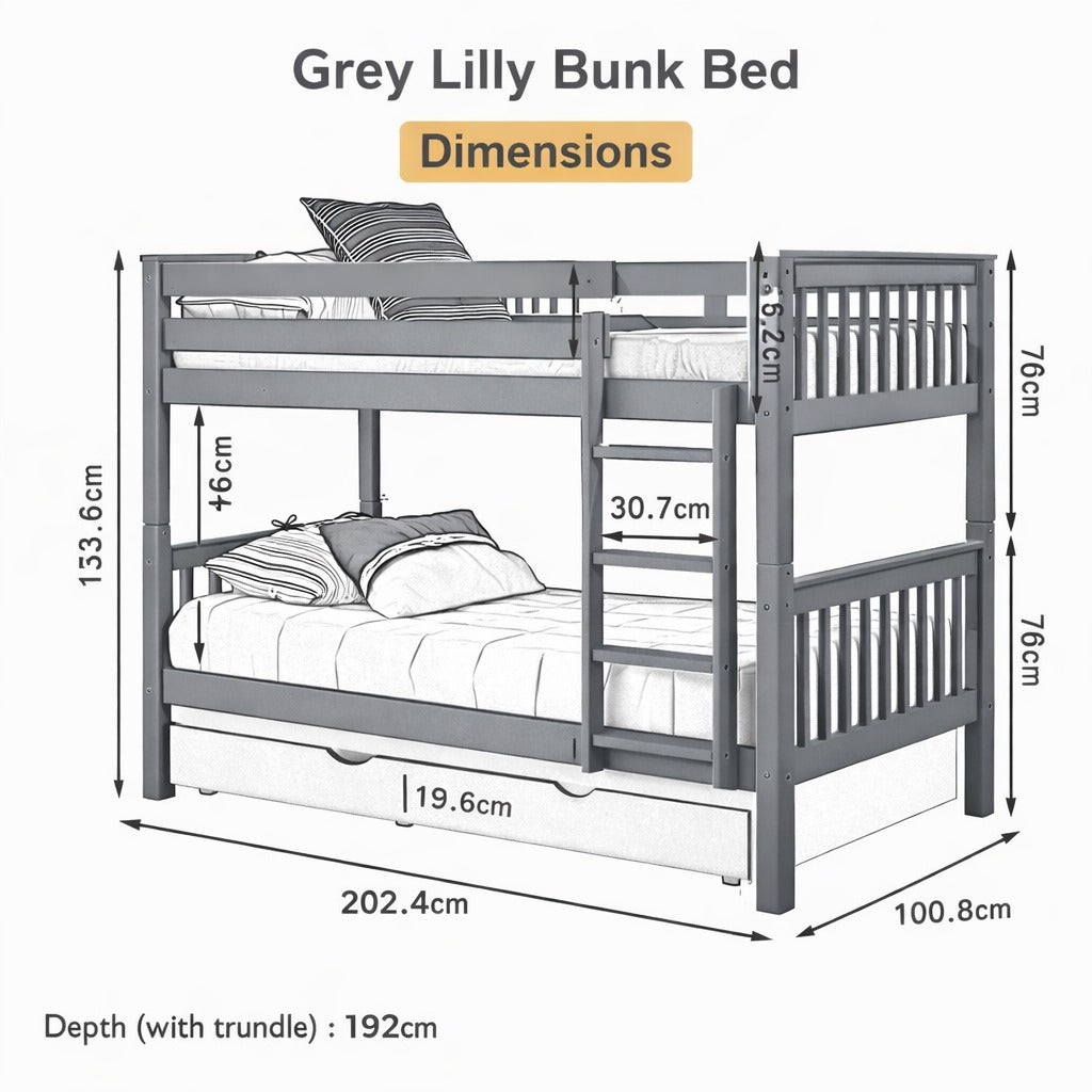 Lily Wooden Bunk Bed with Guest Bed
