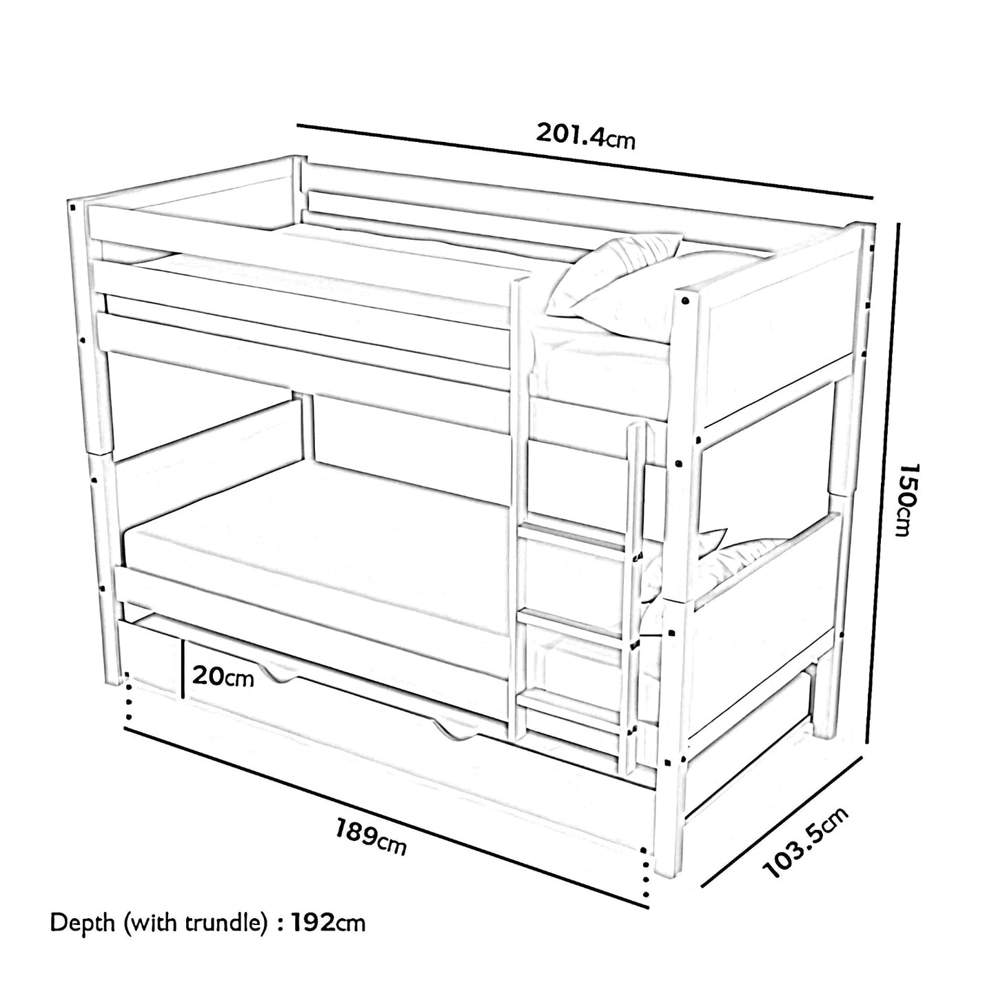 Lily Wooden Bunk Bed with Guest Bed