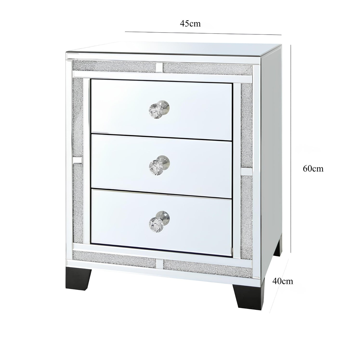 Valencia Mirrored Bedside Table – 3 Drawer Nightstand