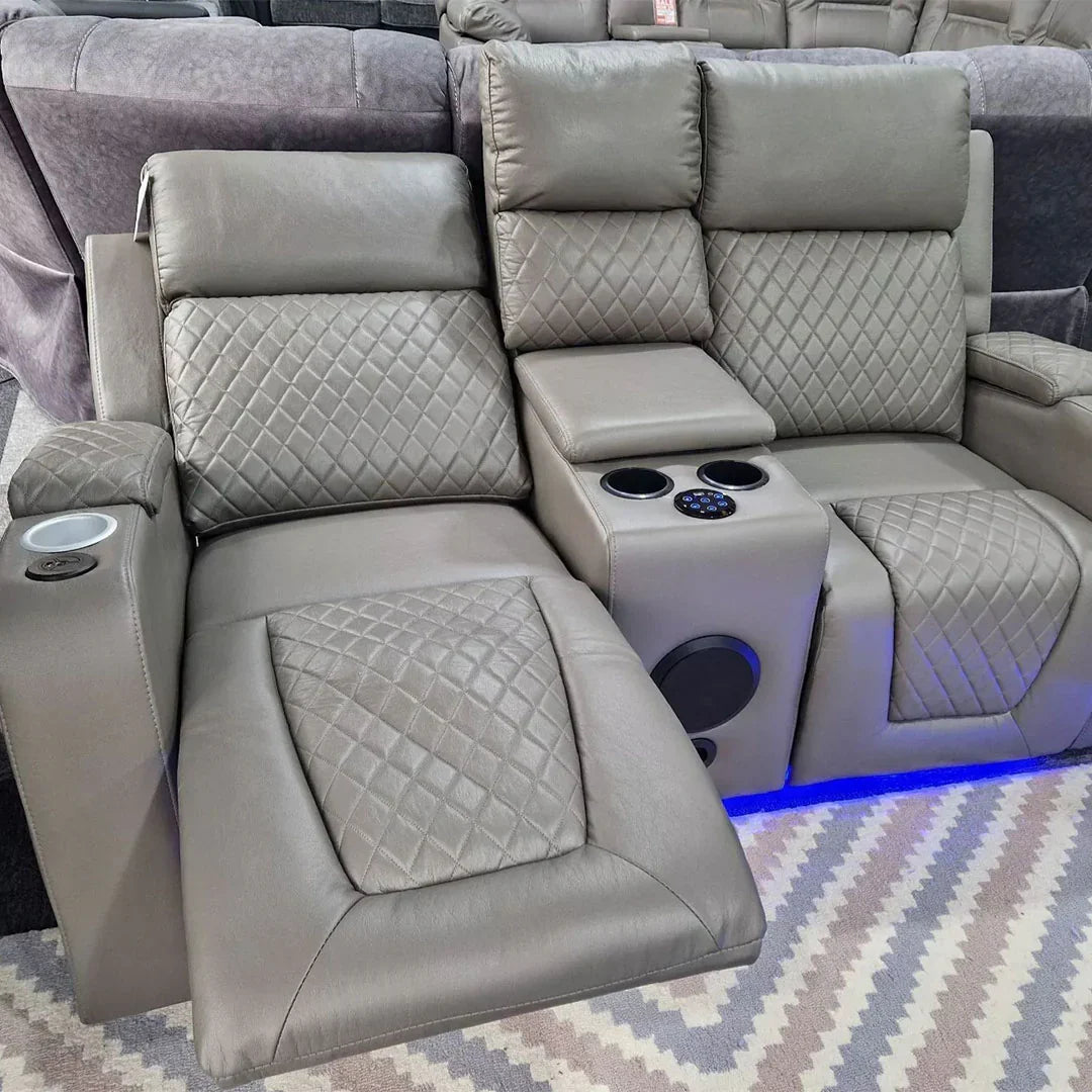 Florida Music Electric Recliner 3+2 Seater Leather Sofa with Bluetooth, LED Lights & USB Charging