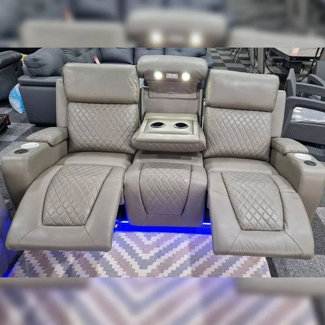 Florida Music Electric Recliner 3+2 Seater Leather Sofa with Bluetooth, LED Lights & USB Charging
