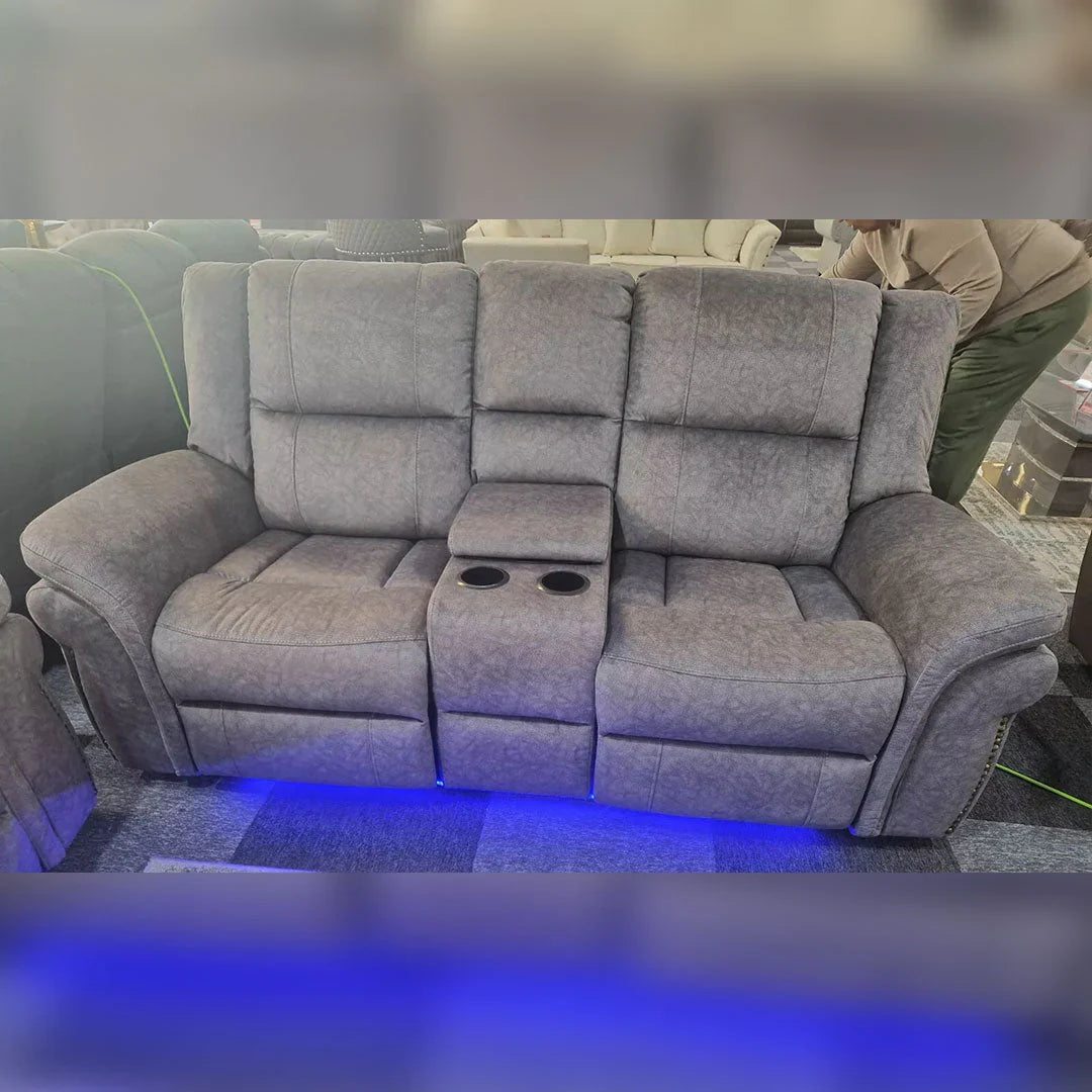 Berlin Fabric Electric Recliner Sofa with USB Ports, LED Lights & Cup Holders