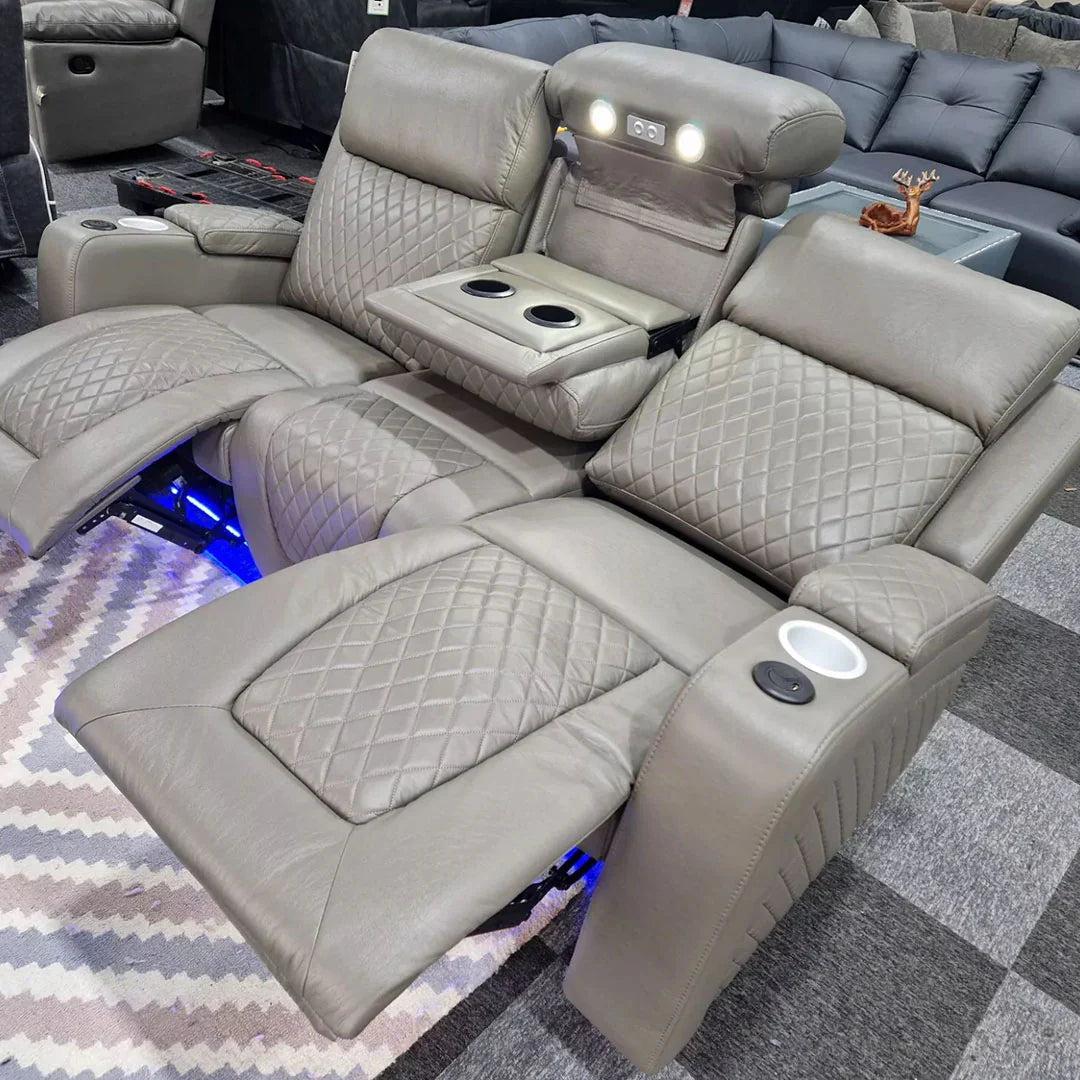 Florida Music Electric Recliner 3+2 Seater Leather Sofa with Bluetooth, LED Lights & USB Charging