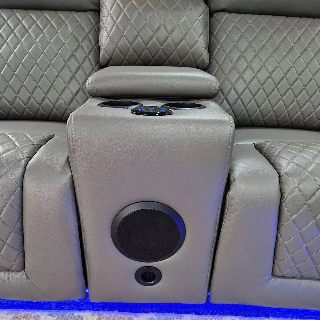 Florida Music Electric Recliner 3+2 Seater Leather Sofa with Bluetooth, LED Lights & USB Charging