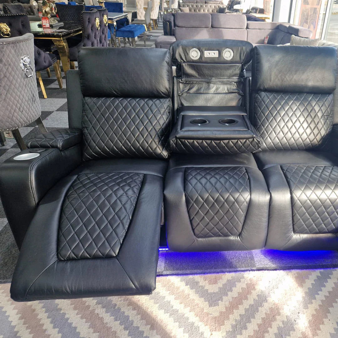 Florida Music Electric Recliner 3+2 Seater Leather Sofa with Bluetooth, LED Lights & USB Charging