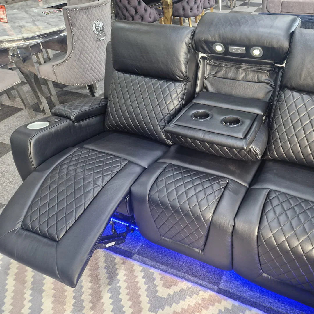 Florida Music Electric Recliner 3+2 Seater Leather Sofa with Bluetooth, LED Lights & USB Charging