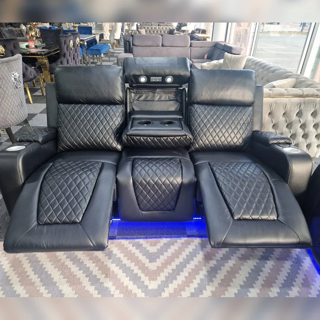 Florida Music Electric Recliner 3+2 Seater Leather Sofa with Bluetooth, LED Lights & USB Charging