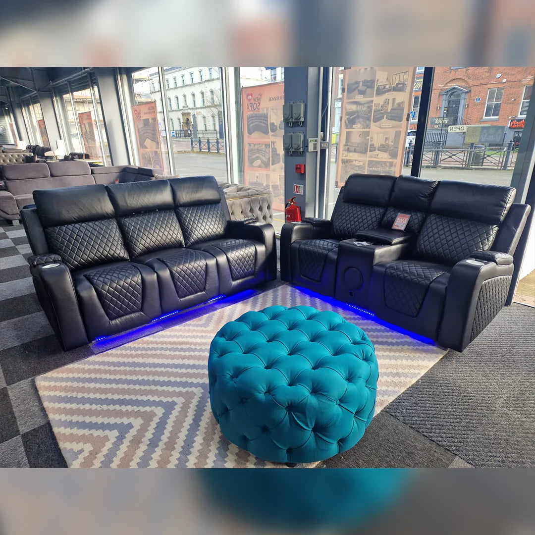 Florida Music Electric Recliner 3+2 Seater Leather Sofa with Bluetooth, LED Lights & USB Charging
