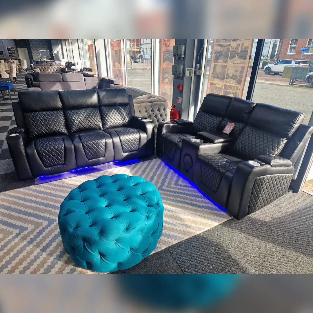 Florida Music Electric Recliner 3+2 Seater Leather Sofa with Bluetooth, LED Lights & USB Charging