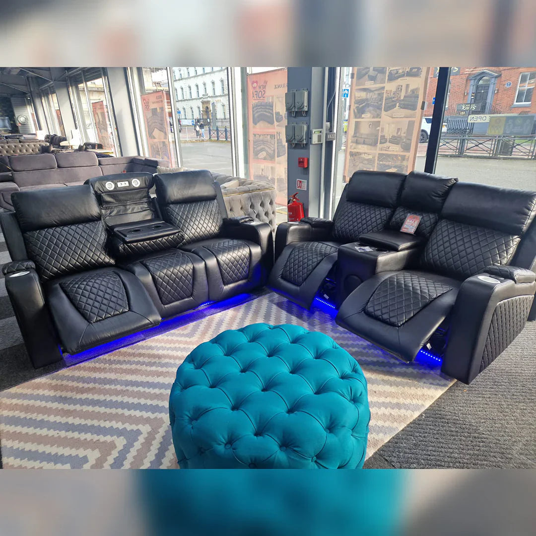 Florida Music Electric Recliner 3+2 Seater Leather Sofa with Bluetooth, LED Lights & USB Charging