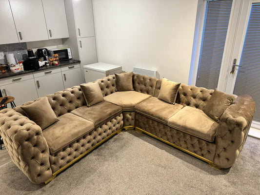 Khalifa New Luxury Chesterfield 5 Seater Round Arm Corner Couch | Heaven Furnishing