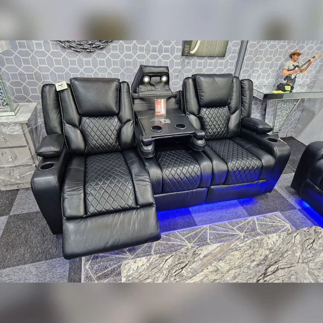 Orlando Electric Recliner 3+2 Seater Leather Sofa with LED Lights & Wireless Charging – Luxury UK Living