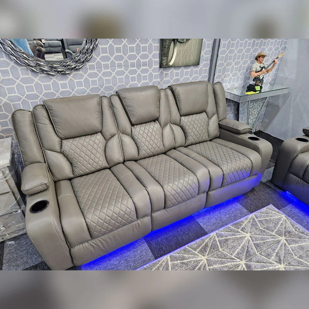 Orlando Electric Recliner 3+2 Seater Leather Sofa with LED Lights & Wireless Charging – Luxury UK Living