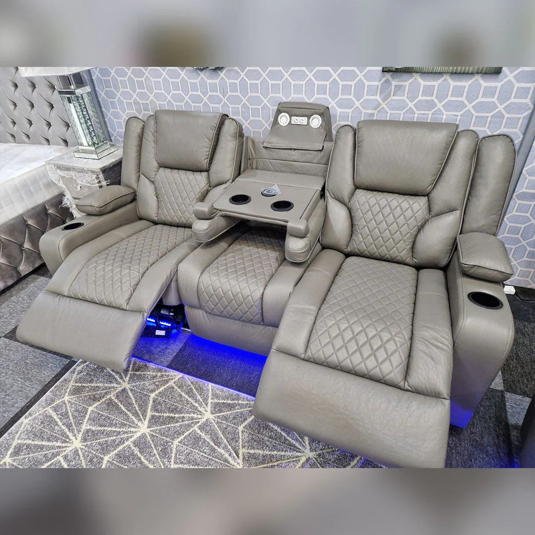 Orlando Electric Recliner 3+2 Seater Leather Sofa with LED Lights & Wireless Charging – Luxury UK Living