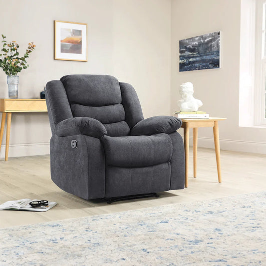 Roma Fabric Recliner Sofa Armchair Grey – Comfortable Reclining Chair